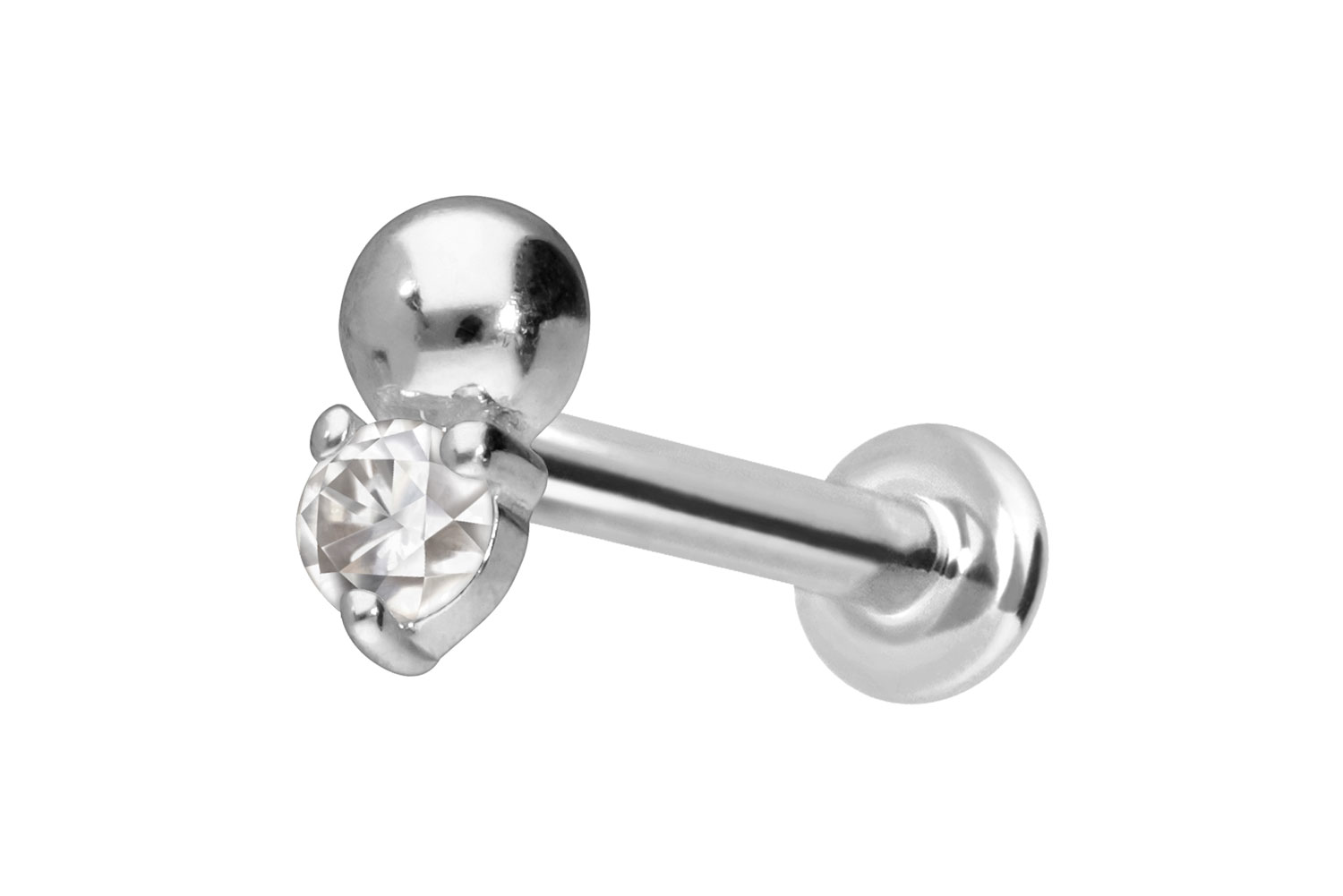 14 Karat Gold Labret Piercing mit Push Fit MOISSANIT + KUGEL